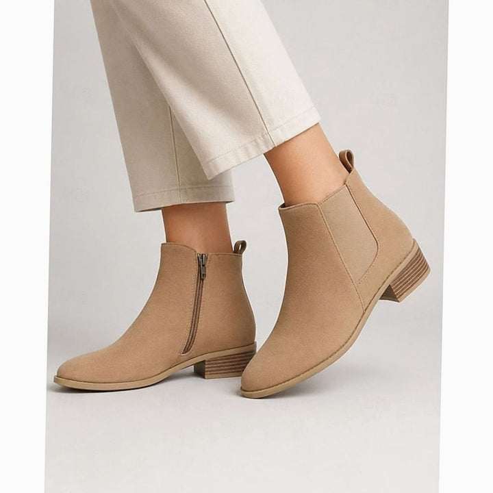 Women's Pointed-Toe Suede Chelsea Ankle Booties Low Block Heel