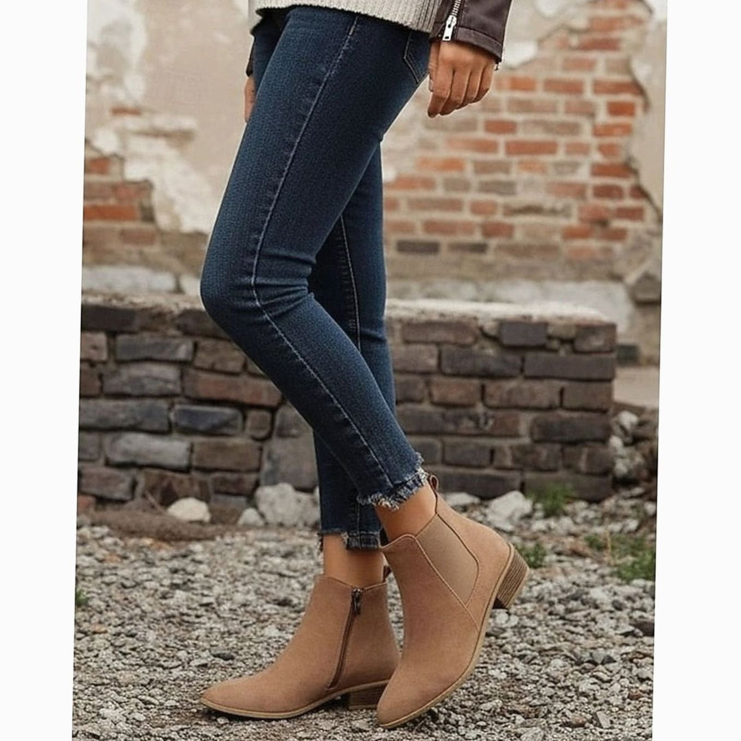 Women's Pointed-Toe Suede Chelsea Ankle Booties Low Block Heel