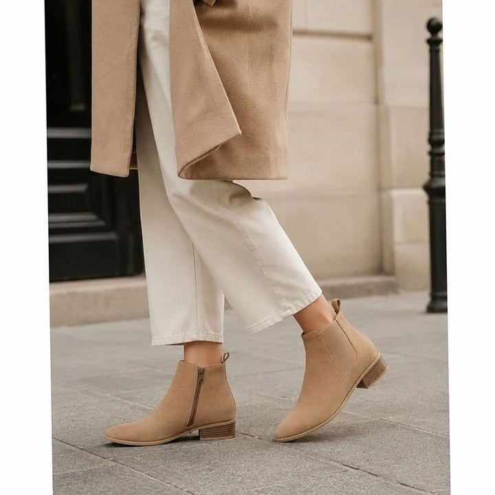 Women's Pointed-Toe Suede Chelsea Ankle Booties Low Block Heel