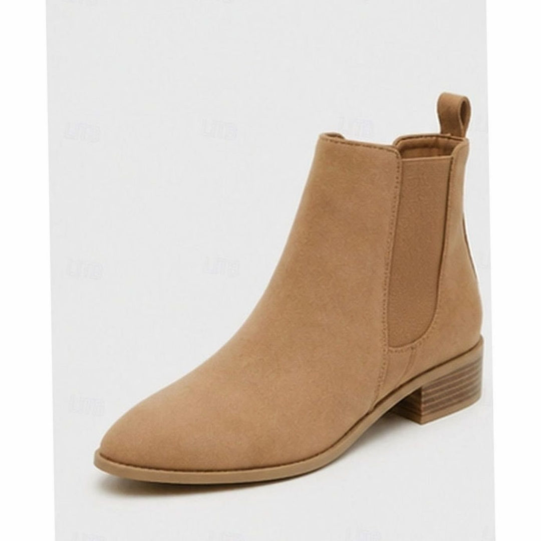 Women's Pointed-Toe Suede Chelsea Ankle Booties Low Block Heel