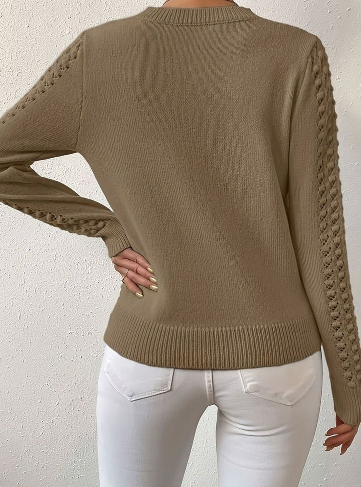 Women's Pointelle-Knit Round Neck Fitted Sweater