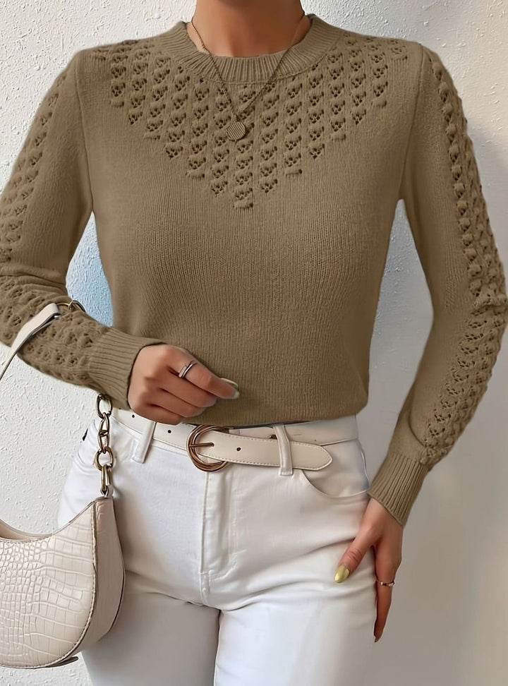 Women's Pointelle-Knit Round Neck Fitted Sweater