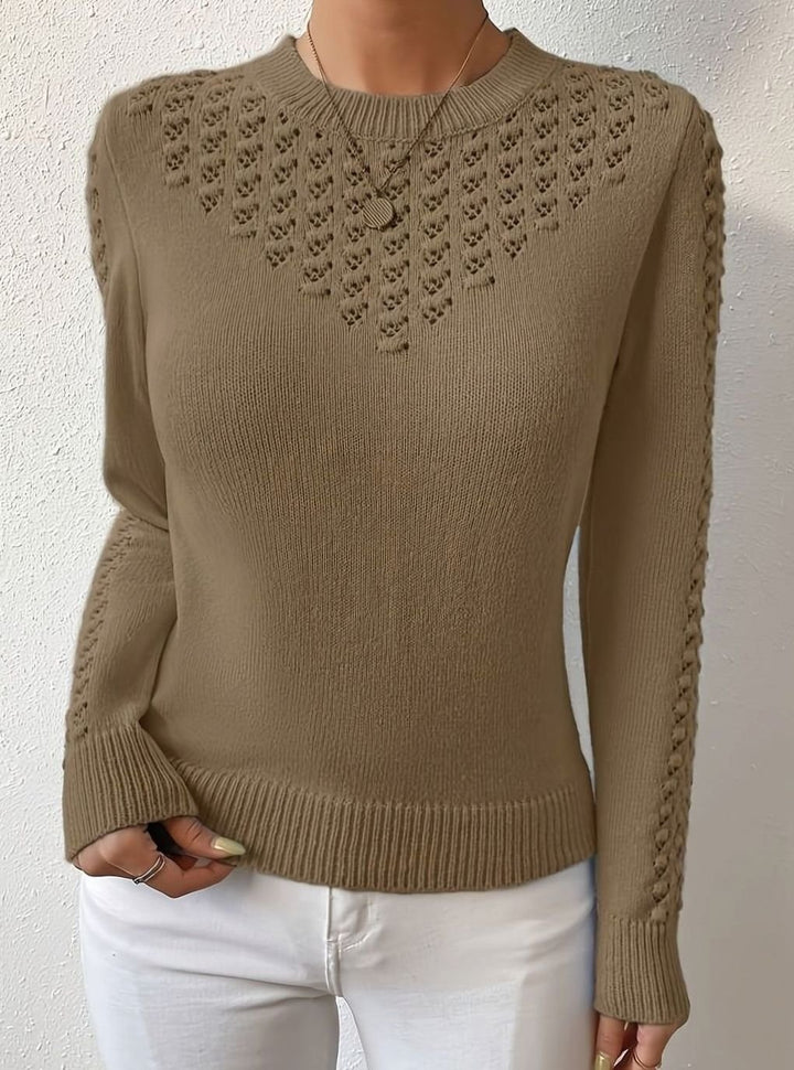 Women's Pointelle-Knit Round Neck Fitted Sweater