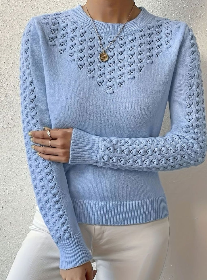 Women's Pointelle-Knit Round Neck Fitted Sweater