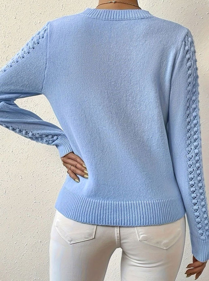 Women's Pointelle-Knit Round Neck Fitted Sweater