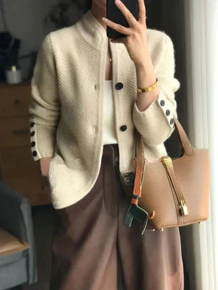 Women's Pure Cashmere Wool Button-Up Knit Cardigan - Beige