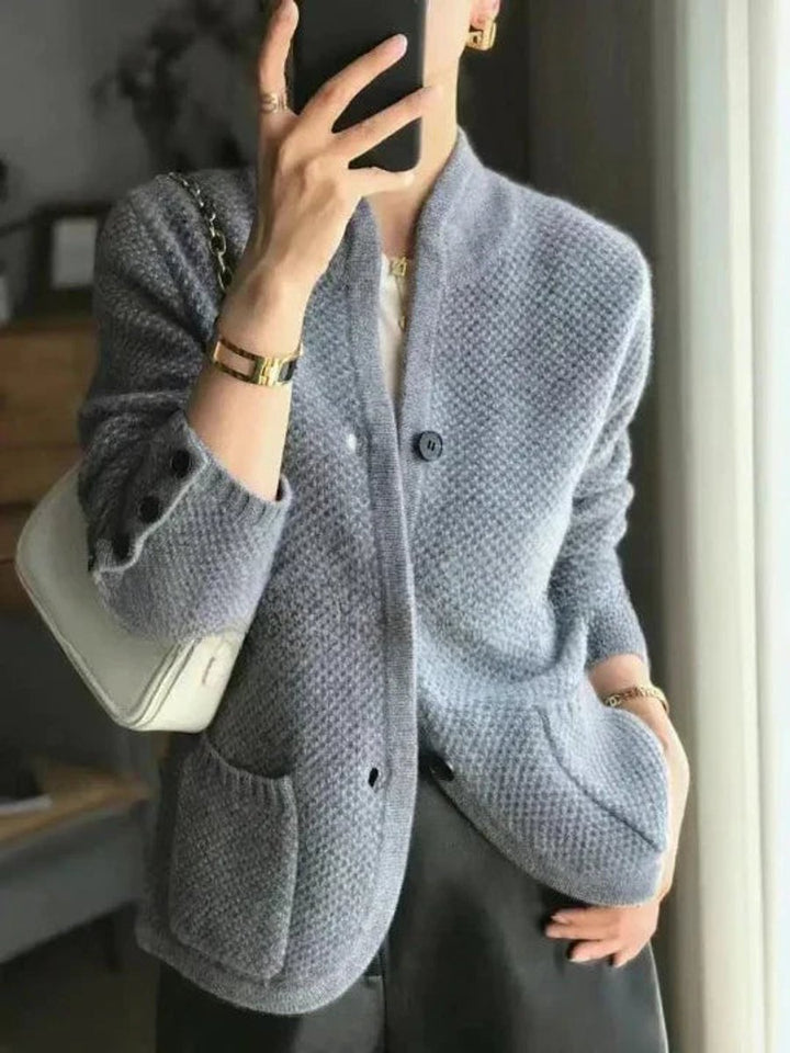 Women's Pure Cashmere Wool Button-Up Knit Cardigan - Blue