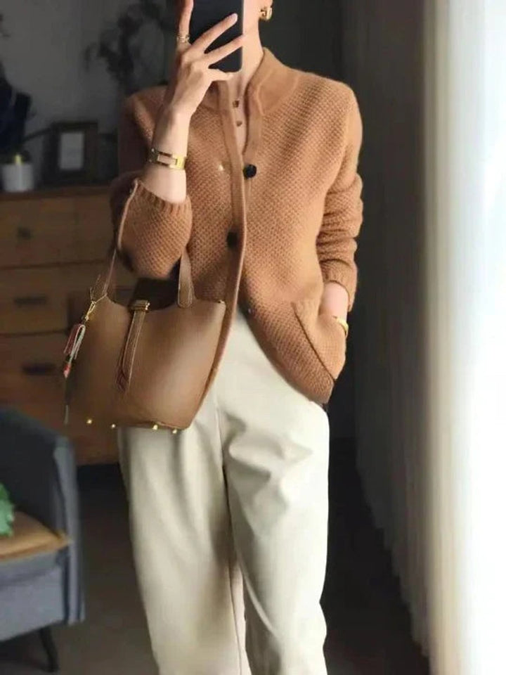 Women's Pure Cashmere Wool Button-Up Knit Cardigan - Brown