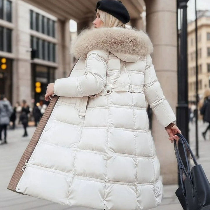 Women's Quilted Faux Fur Hooded Long Puffer Coat