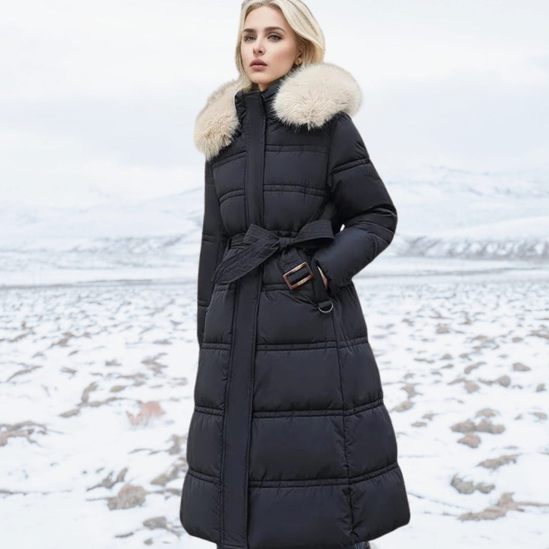 Women's Quilted Faux Fur Hooded Long Puffer Coat