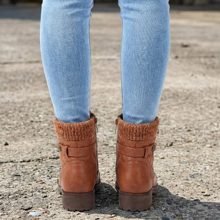 Women's Quilted Faux Leather Lace-Up Side-Zip Ankle Boots