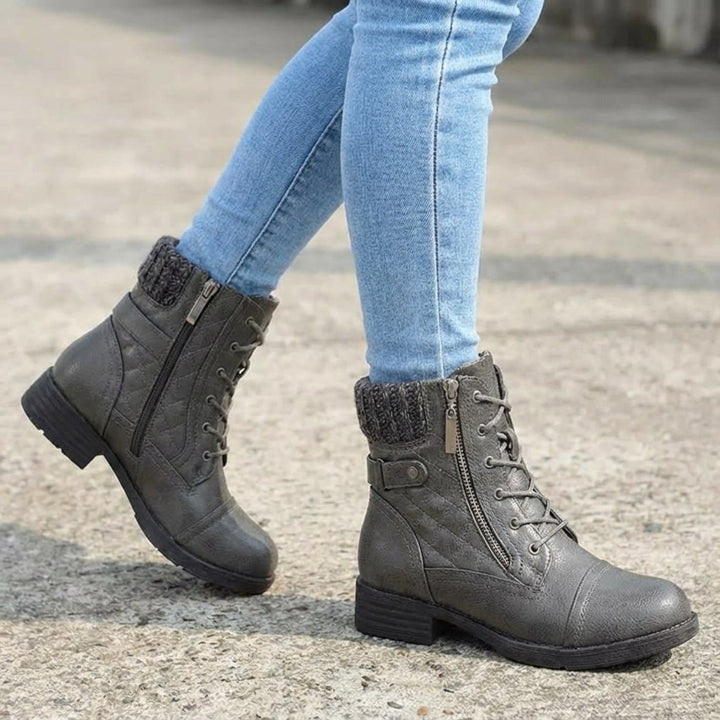 Women's Quilted Faux Leather Lace-Up Side-Zip Ankle Boots