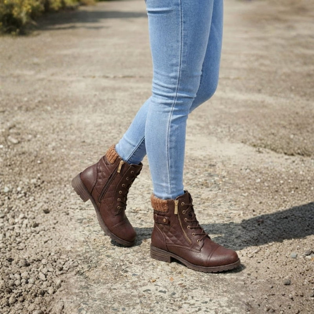 Women's Quilted Faux Leather Lace-Up Side-Zip Ankle Boots