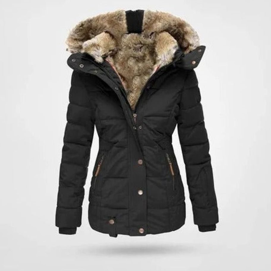 Women's Quilted Hooded Puffer Coat Faux Fur Longline Jacket