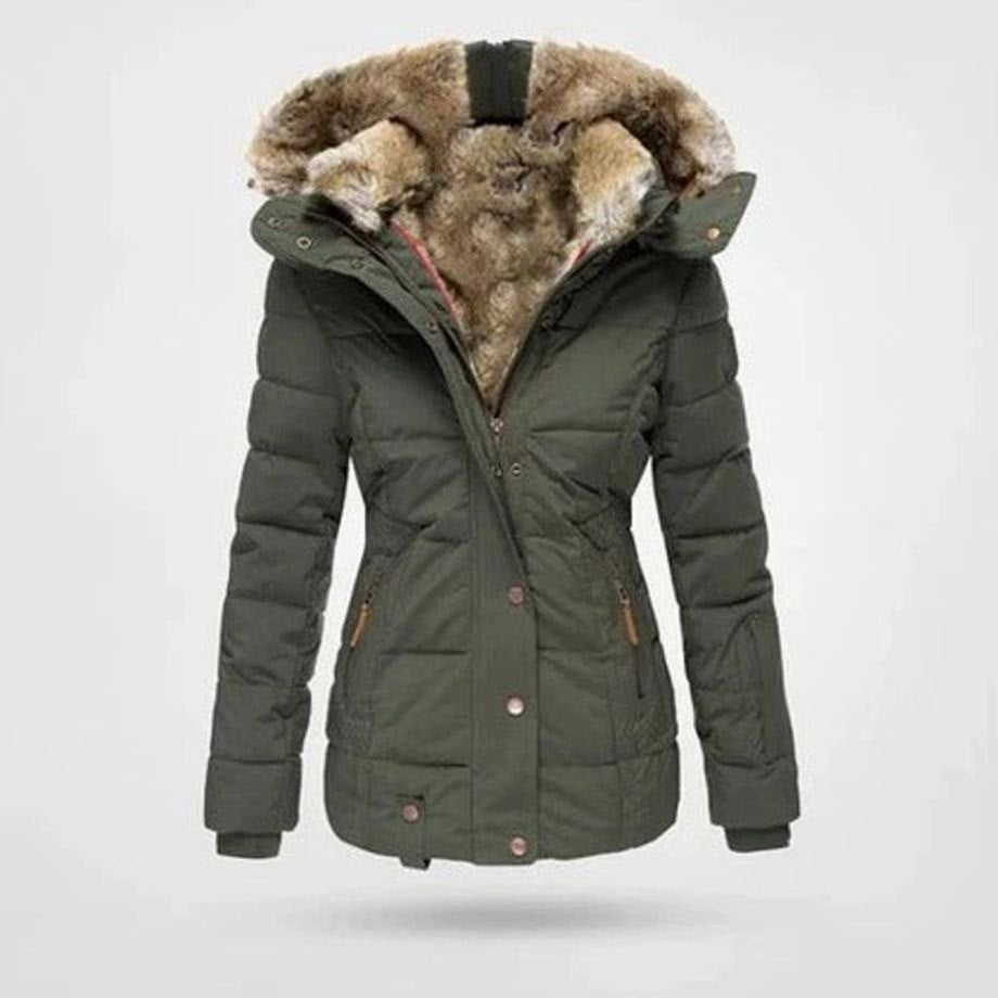 Women's Quilted Hooded Puffer Coat Faux Fur Longline Jacket