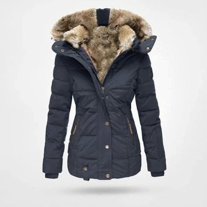 Women's Quilted Hooded Puffer Coat Faux Fur Longline Jacket
