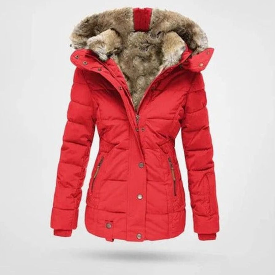 Women's Quilted Hooded Puffer Coat Faux Fur Longline Jacket