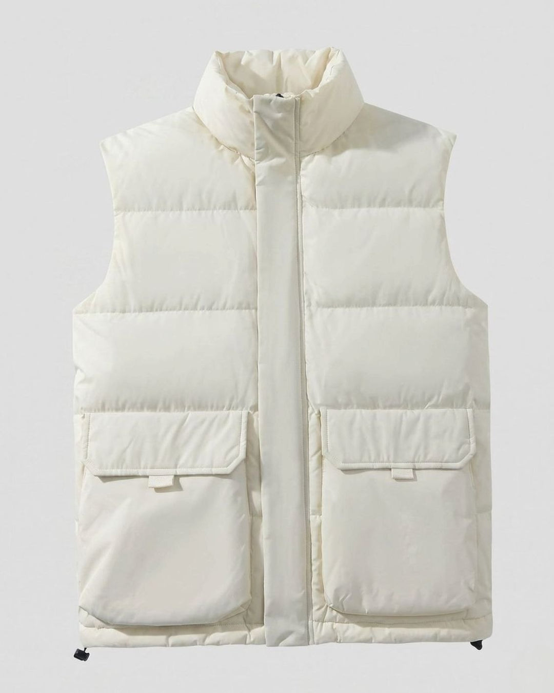 Women's Quilted Puffer Vest High-Neck Zip-Up Flap Pocket Sleeveless Jacket - Ecru White