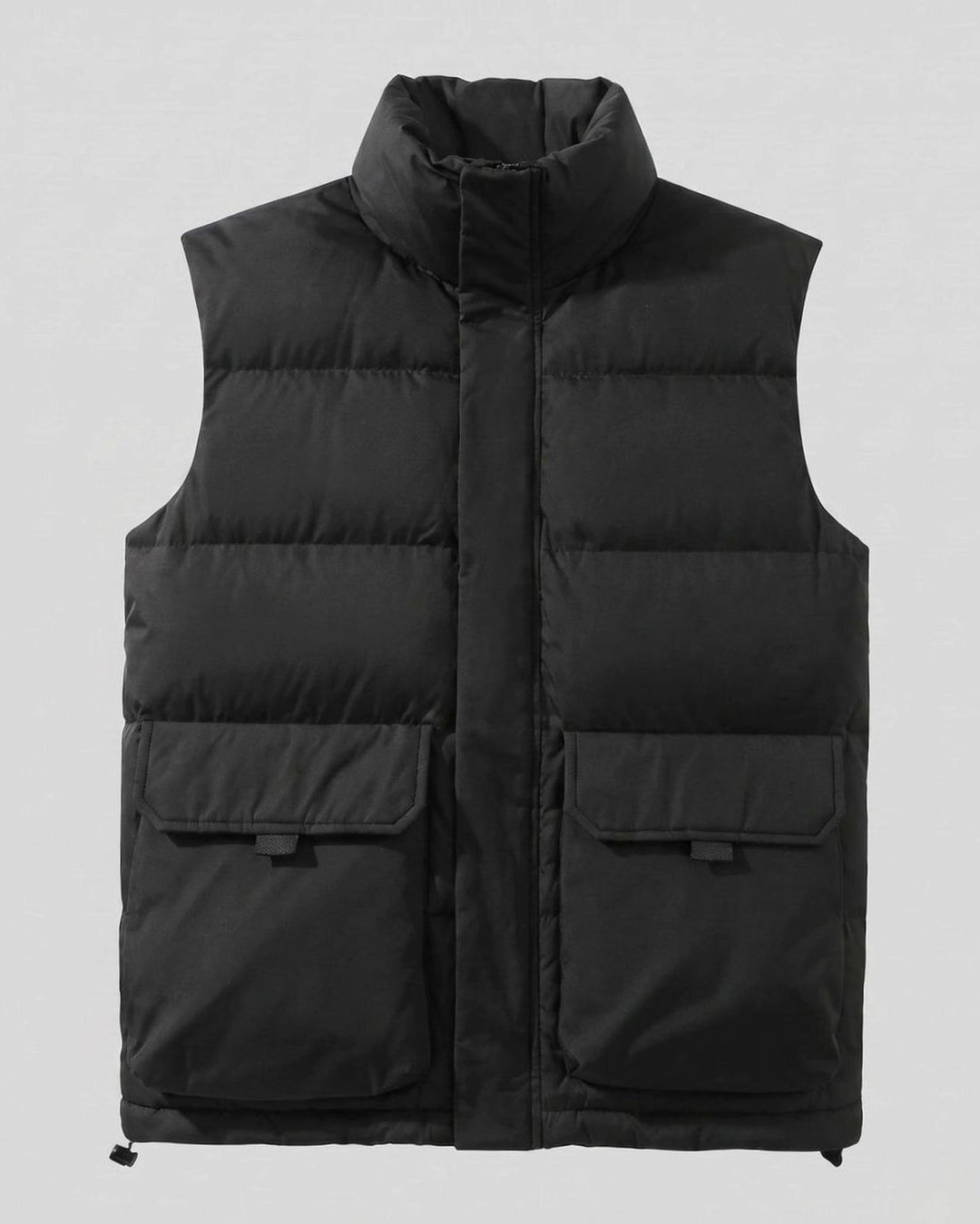 Women's Quilted Puffer Vest High-Neck Zip-Up Flap Pocket Sleeveless Jacket - Black