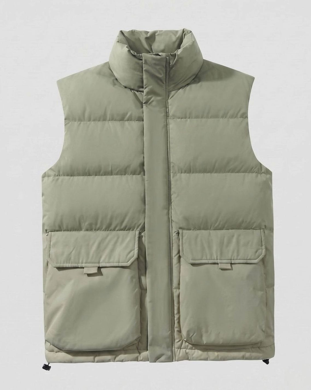 Women's Quilted Puffer Vest High-Neck Zip-Up Flap Pocket Sleeveless Jacket - Light Green