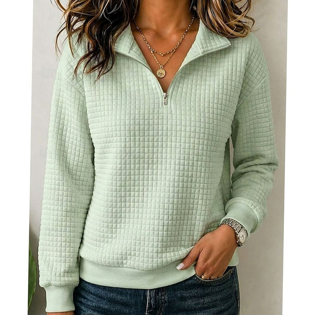 Women's Quilted Texture Quarter-Zip Pullover Sweater - Light Green