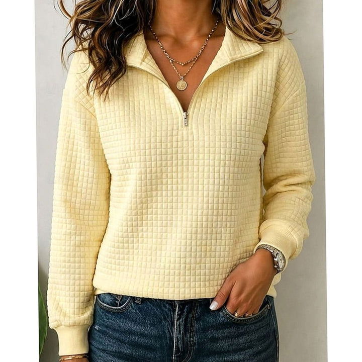 Women's Quilted Texture Quarter-Zip Pullover Sweater - Yellow