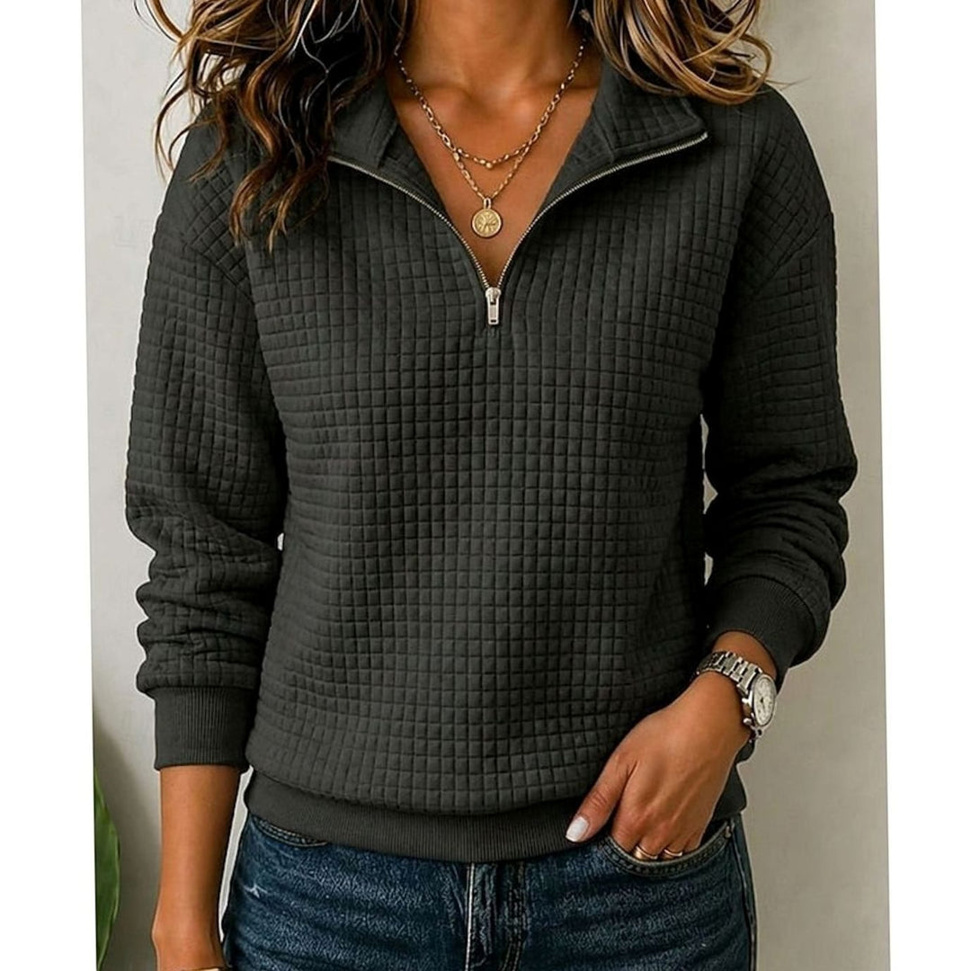 Women's Quilted Texture Quarter-Zip Pullover Sweater - Black