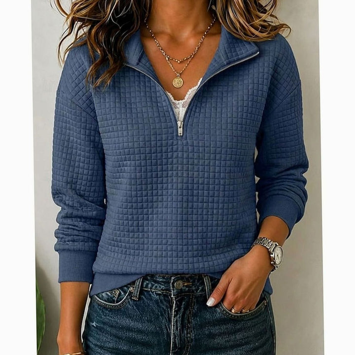 Women's Quilted Texture Quarter-Zip Pullover Sweater - Navy Blue