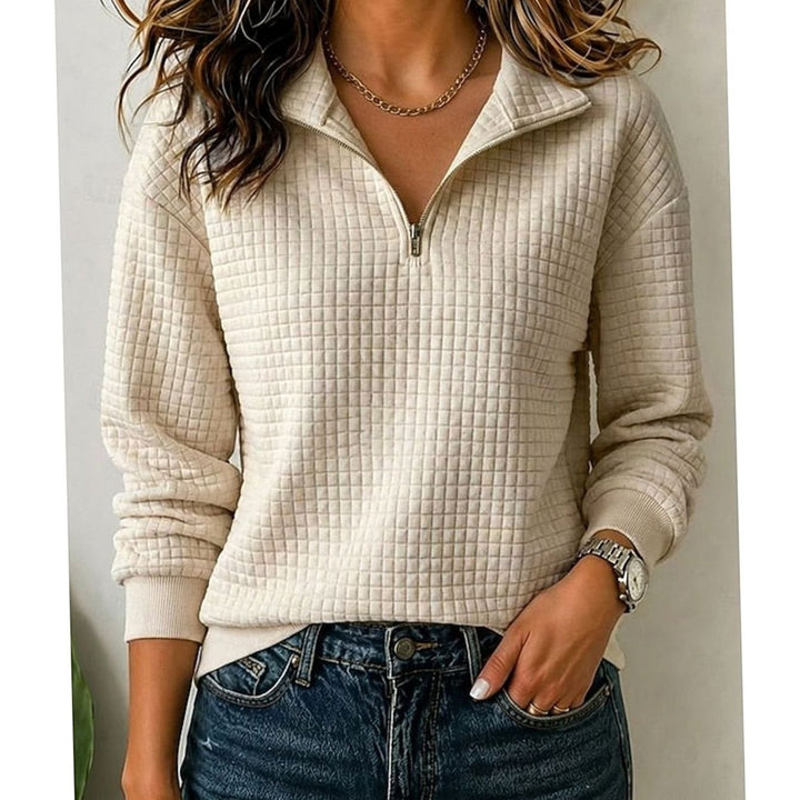 Women's Quilted Texture Quarter-Zip Pullover Sweater - Khaki