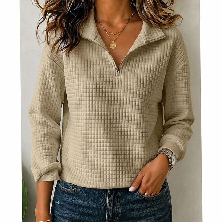 Women's Quilted Texture Quarter-Zip Pullover Sweater - Camel