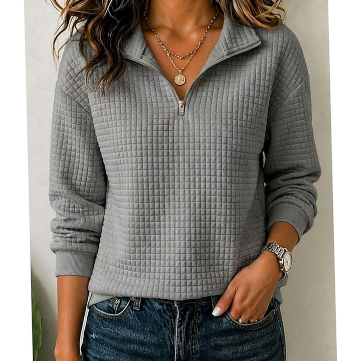 Women's Quilted Texture Quarter-Zip Pullover Sweater - Dark Gray