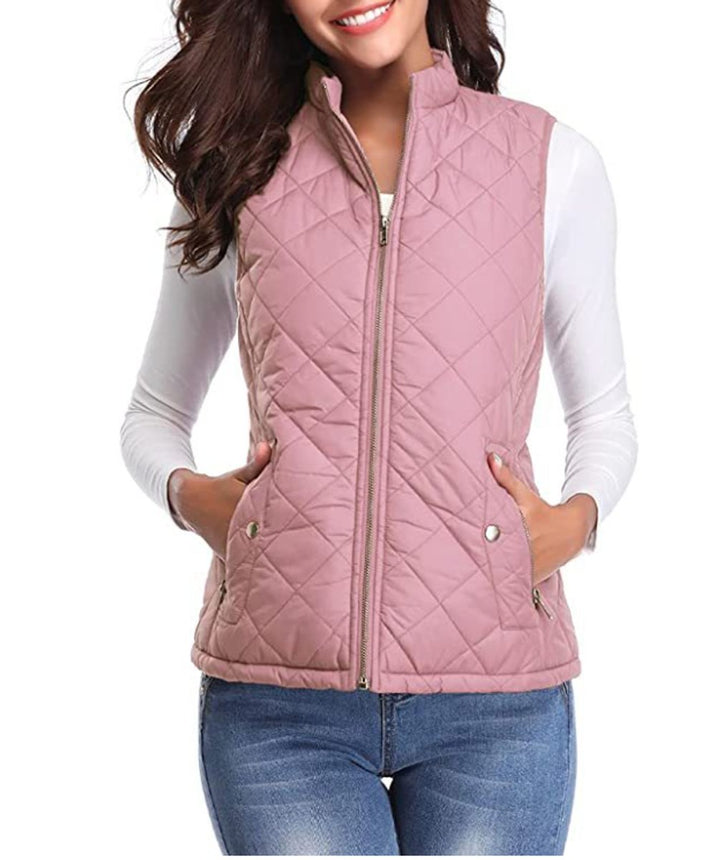 Women's Quilted Zip-Up Sleeveless Puffer Vest - Pink