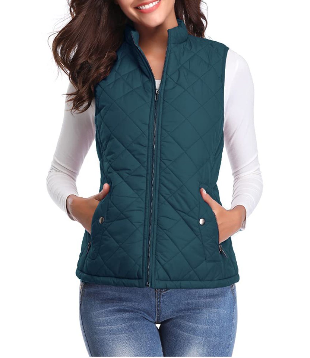 Women's Quilted Zip-Up Sleeveless Puffer Vest - Ocean Blue