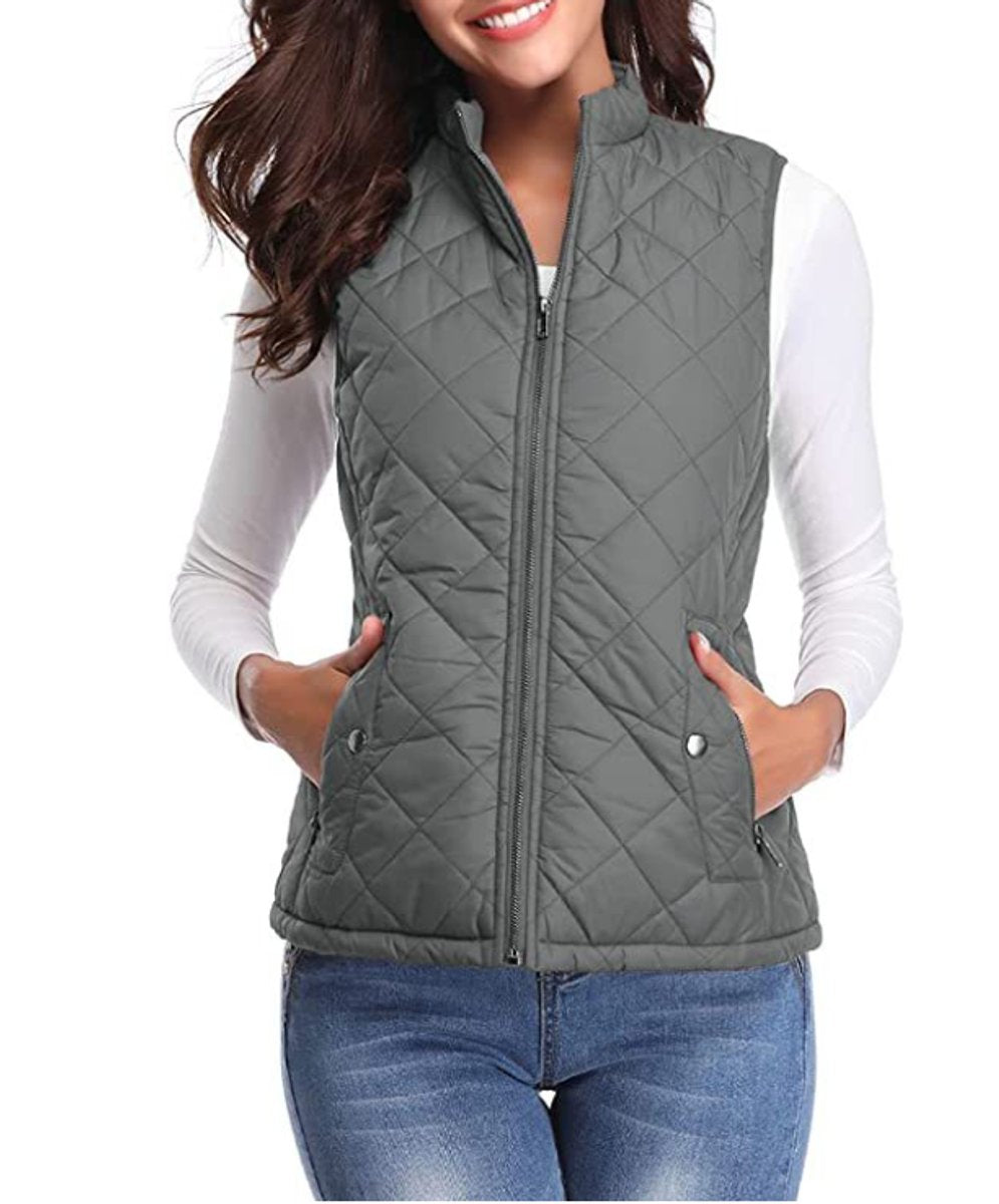Women's Quilted Zip-Up Sleeveless Puffer Vest - Gray