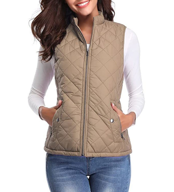 Women's Quilted Zip-Up Sleeveless Puffer Vest - Light Mocha