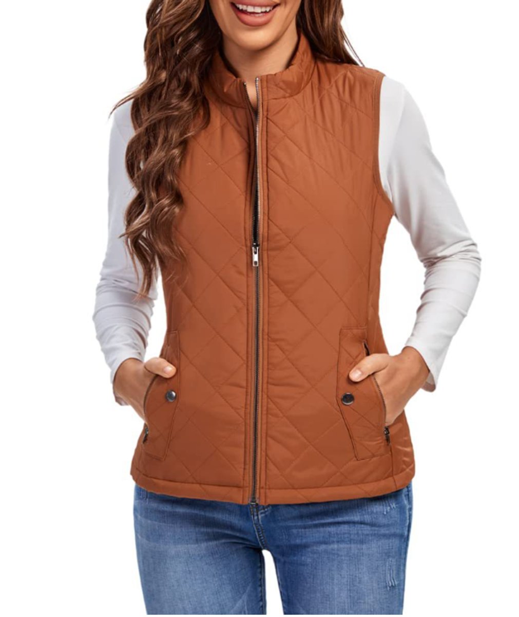 Women's Quilted Zip-Up Sleeveless Puffer Vest - Khaki