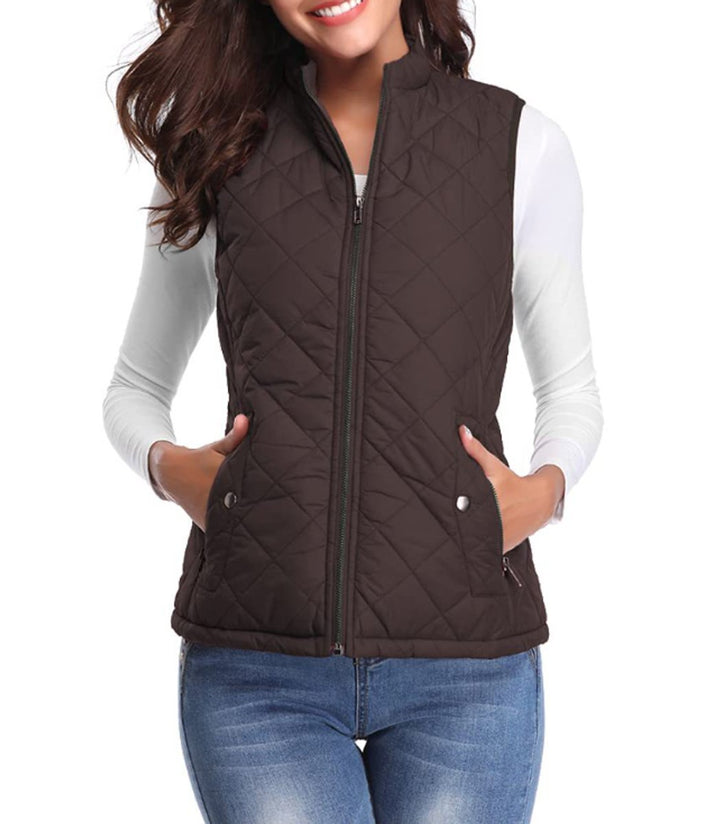 Women's Quilted Zip-Up Sleeveless Puffer Vest - Brown