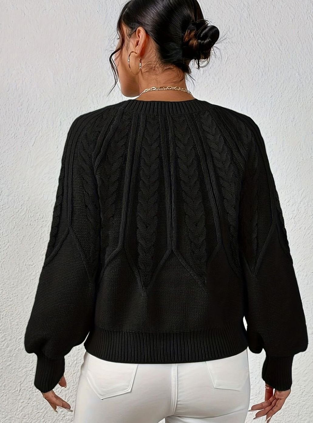 Women's Relaxed Cable-Knit Lantern Sleeve Sweater