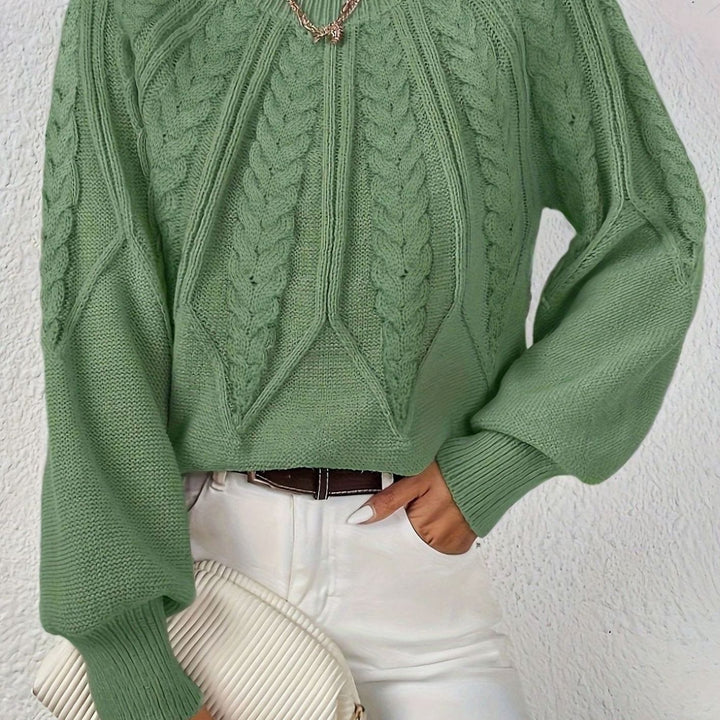 Women's Relaxed Cable-Knit Lantern Sleeve Sweater - Matcha