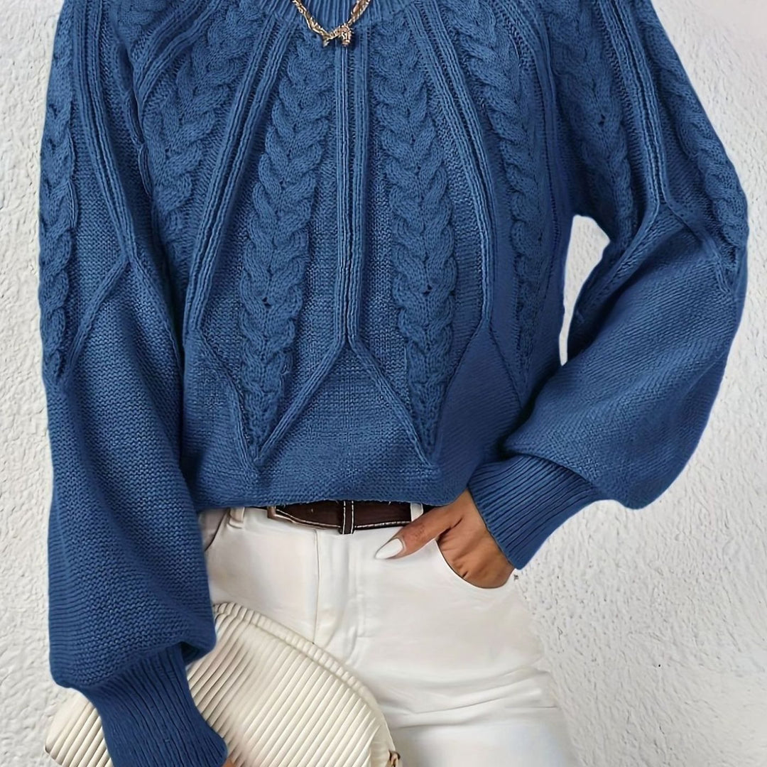 Women's Relaxed Cable-Knit Lantern Sleeve Sweater - Navy