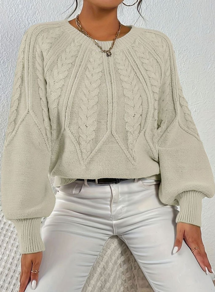 Women's Relaxed Cable-Knit Lantern Sleeve Sweater