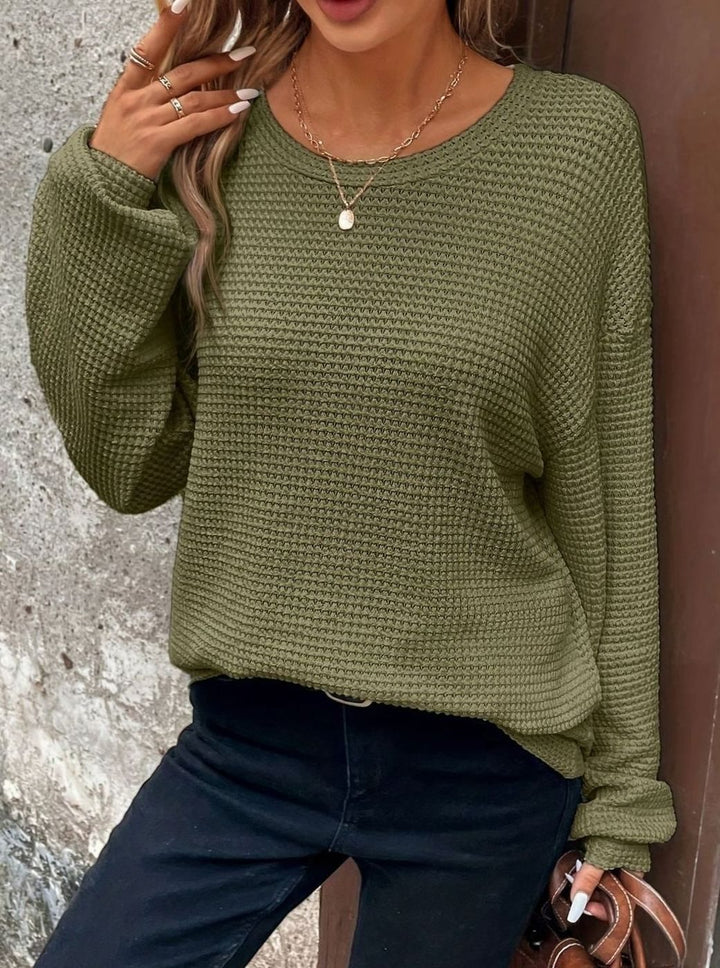 Women's Relaxed Drop-Shoulder Waffle-Knit Sweater