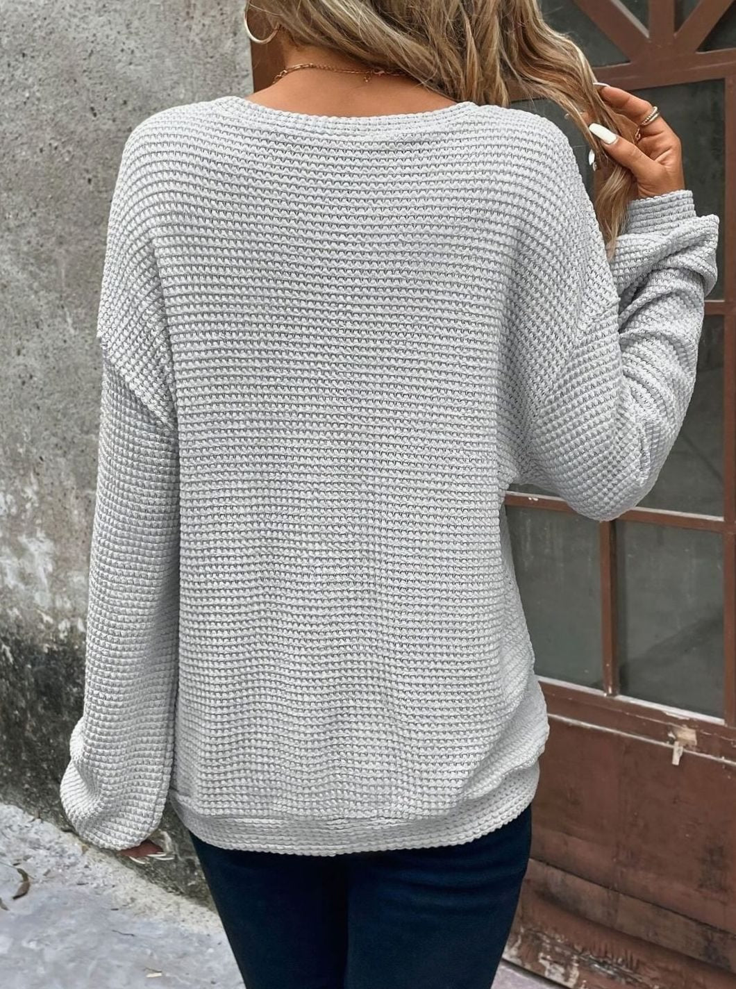 Women's Relaxed Drop-Shoulder Waffle-Knit Sweater