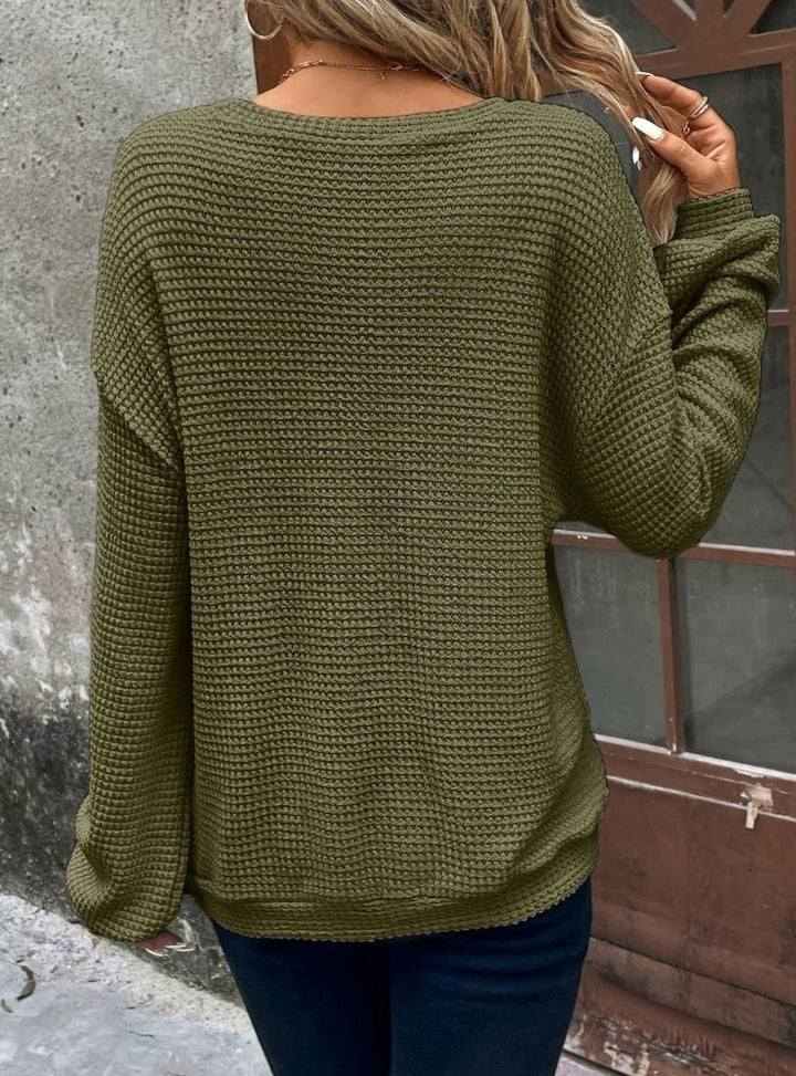 Women's Relaxed Drop-Shoulder Waffle-Knit Sweater
