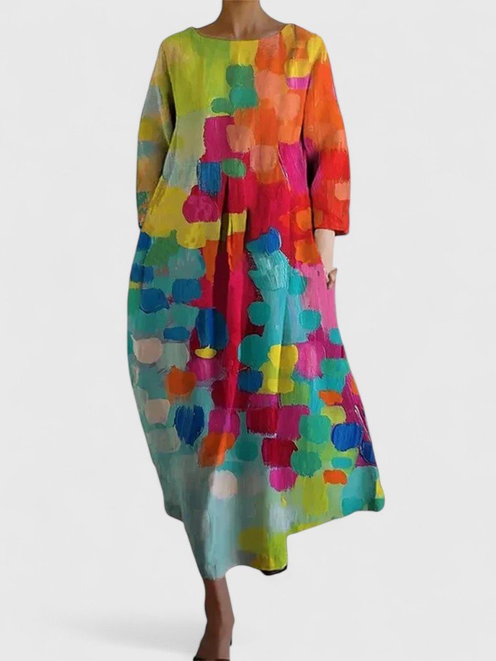 Women's Relaxed-Fit 3/4-Sleeve Sea Turtle Print Midi Dress - Flower 3