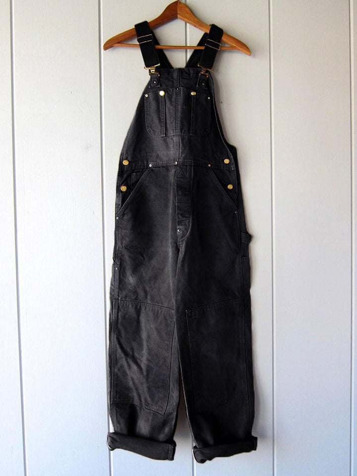 Women's Relaxed-Fit Adjustable-Strap Cotton Bib Overall - Black