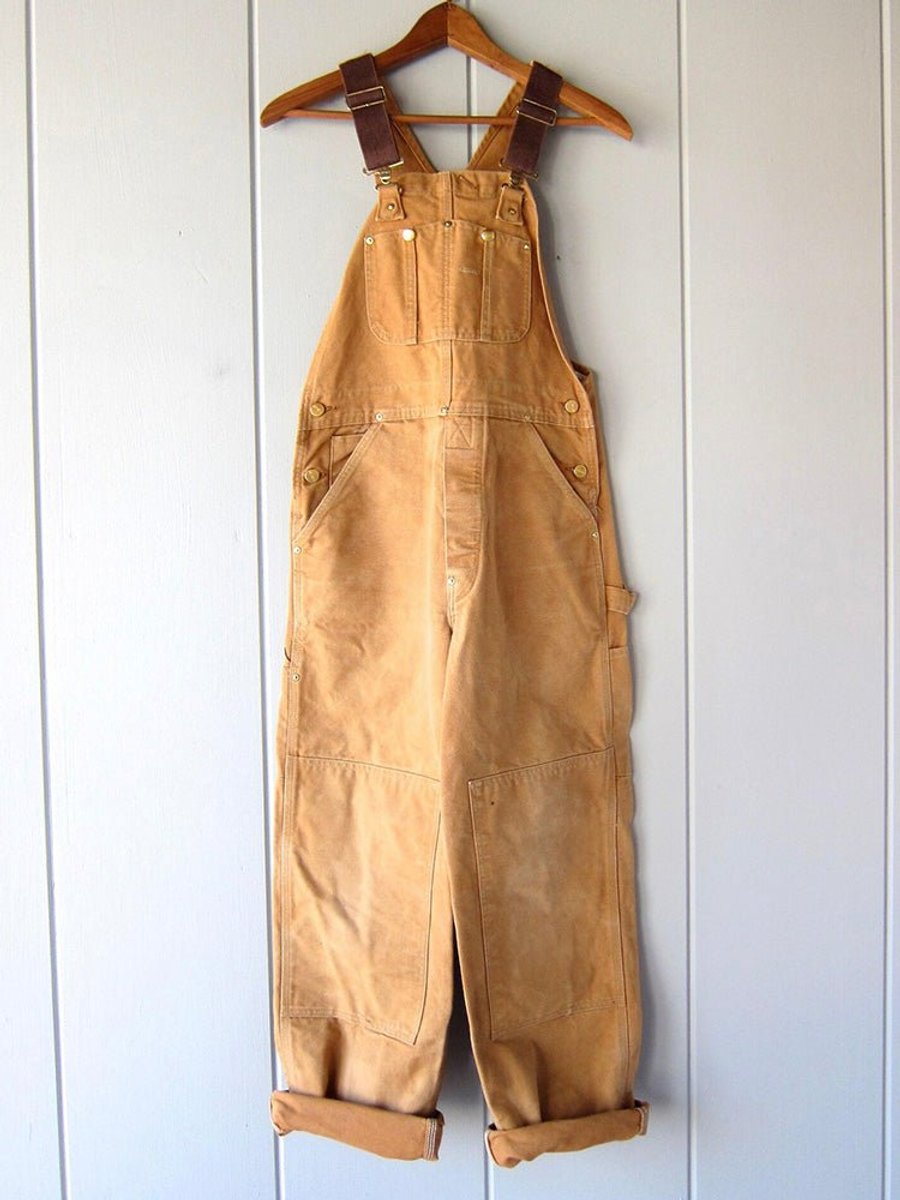 Women's Relaxed-Fit Adjustable-Strap Cotton Bib Overall - Camel