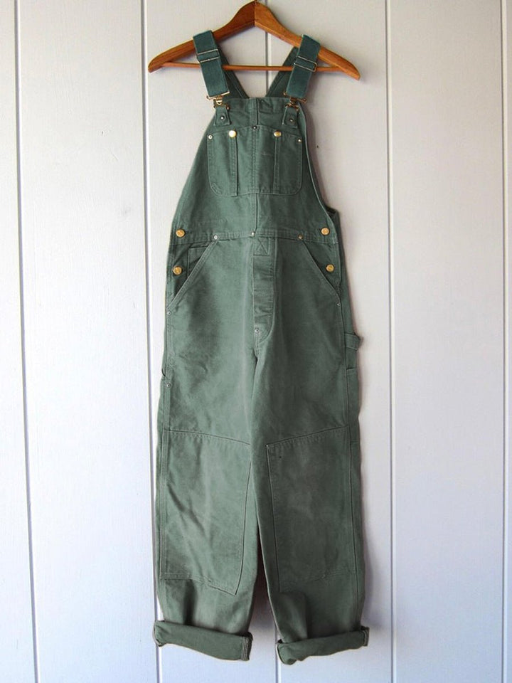 Women's Relaxed-Fit Adjustable-Strap Cotton Bib Overall - Green