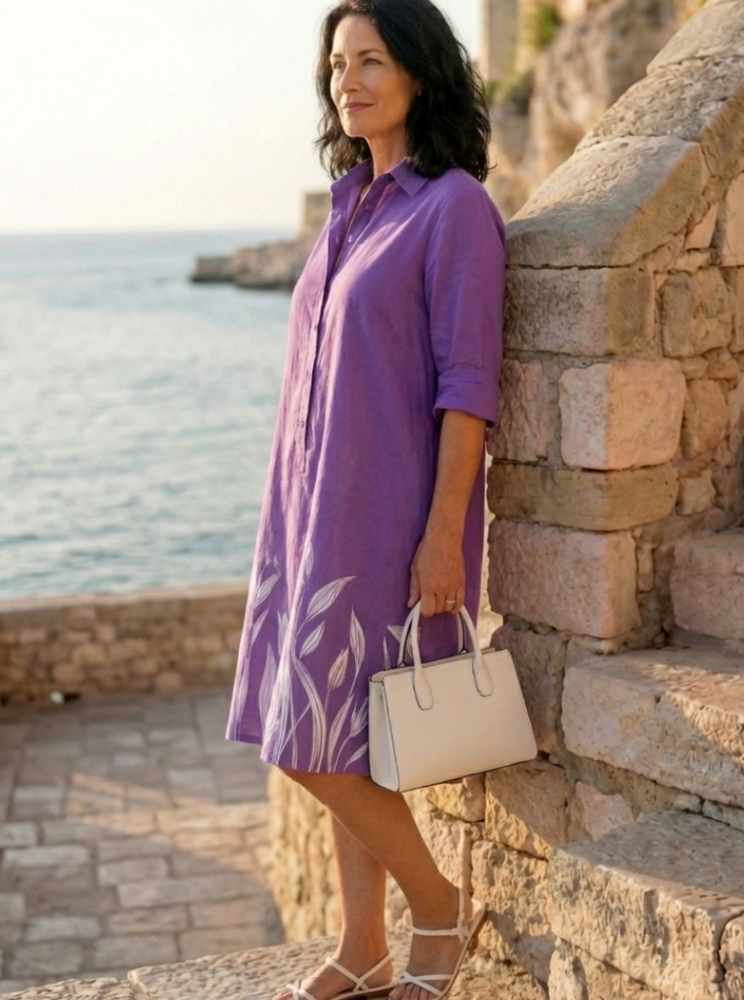 Women's Relaxed-Fit Botanical Print Collared Shirt Dress