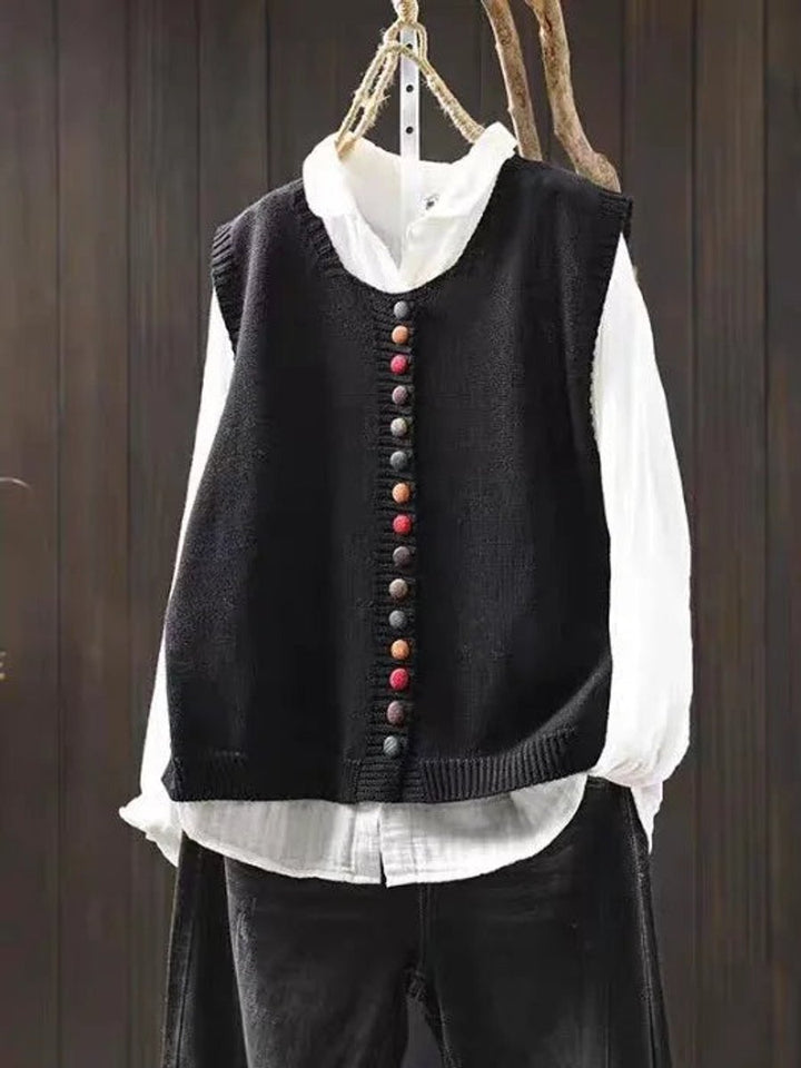 Women's Relaxed-Fit Button-Front Knit Sweater Vest - Black